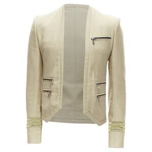Balmain cotton military trim zippers cropped fitted jacket